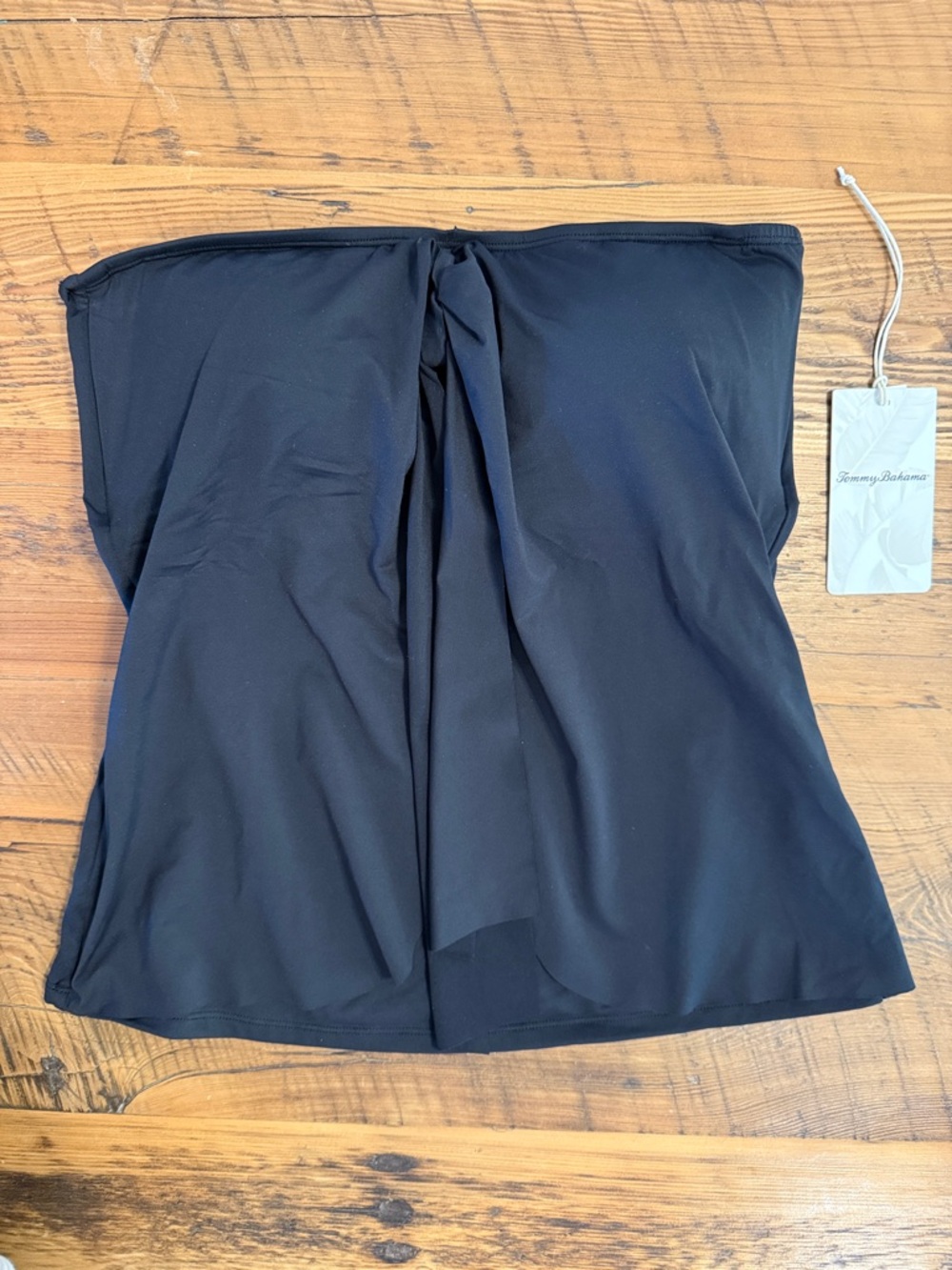 Tommy Bahama Black Strapless Swim Tankini top with Front Tie Detail